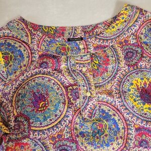 Talbots Medallion Multicolor Long Sleeve Cotton Shirt 14 Gold Buttons Lightweigh